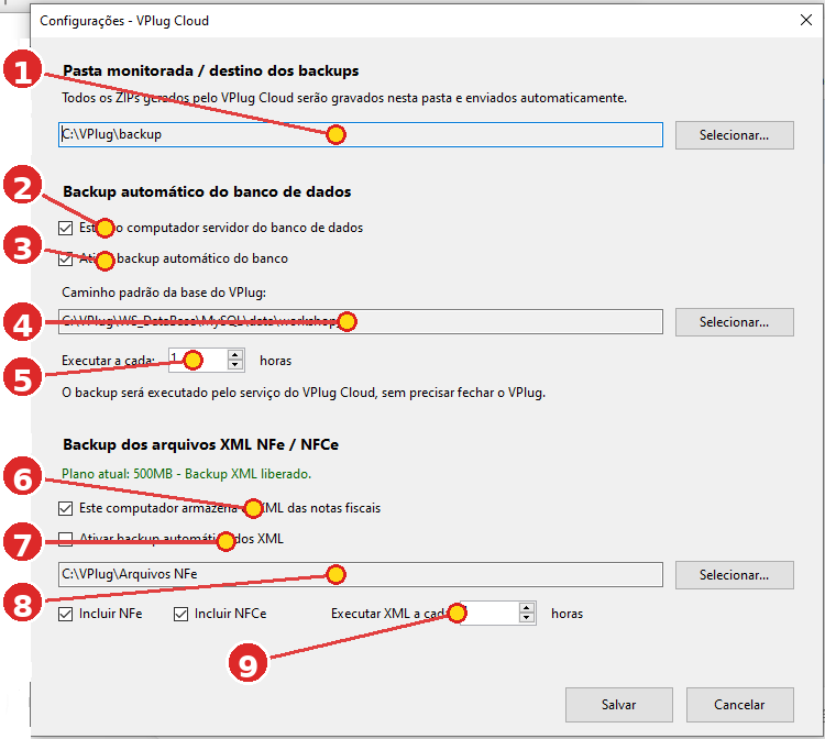 Configurações do VPlug Cloud com marcações