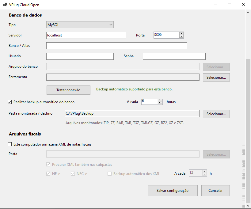 VPlug Cloud Open - backup automático e configuração dos XML fiscais